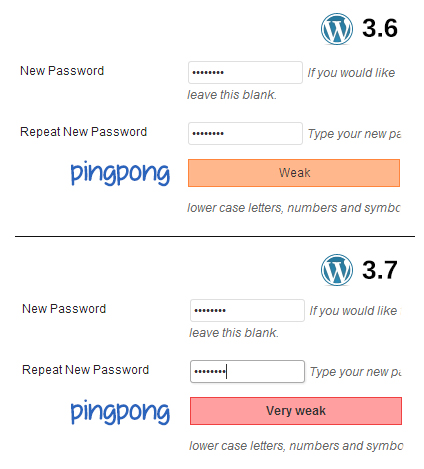Password "pingpong" strength meter comparison