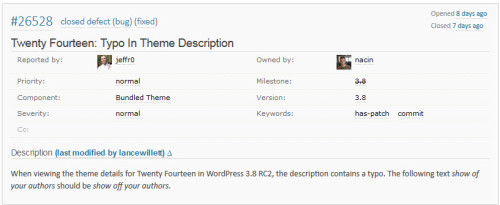 The Ticket I Created For WordPress 3.8
